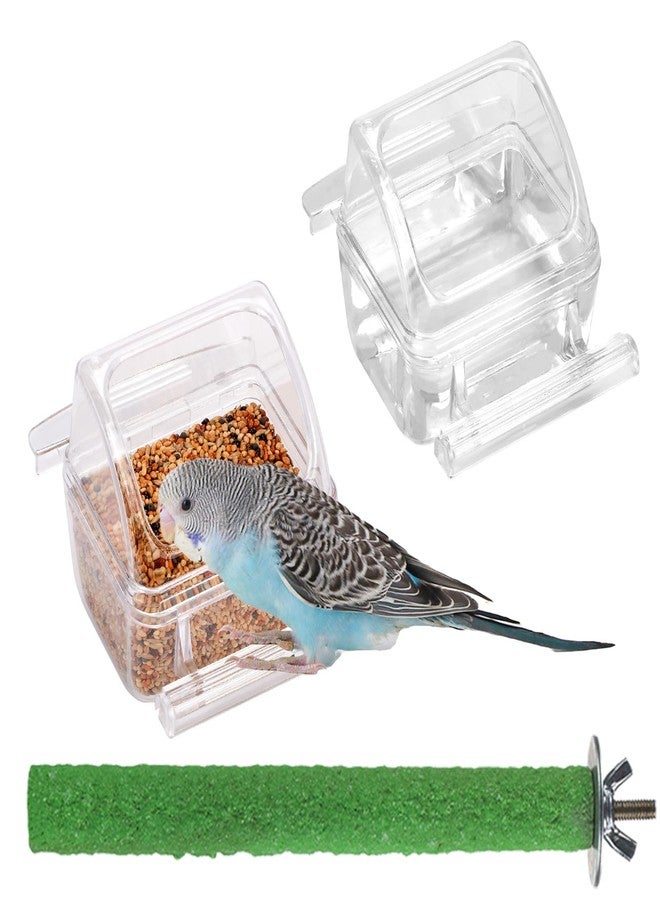 IBWell 2 Pack Clear Water Bowl and Food Container - Bird Cage Feeder With Perch for Parakeets - No Mess Design - Image 1